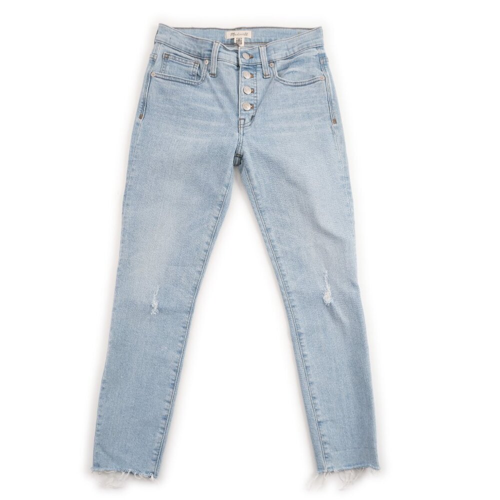 MADEWELL 9" Mid-Rise Skinny Crop Jeans in Asbury Wash Button-Front Edition sz 26
